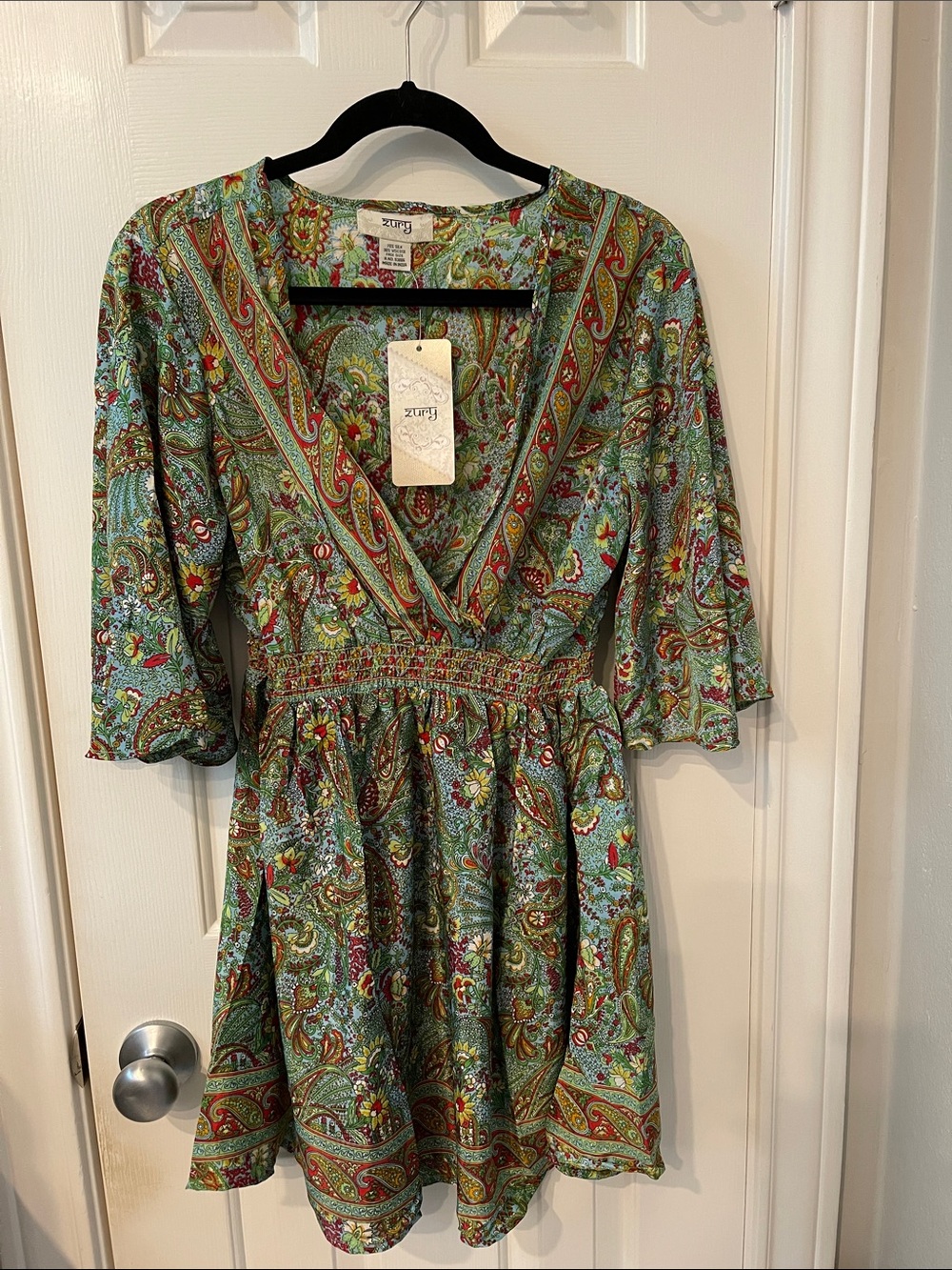 NWT Green Paisley Boho Women’s Dress silk/ viscose